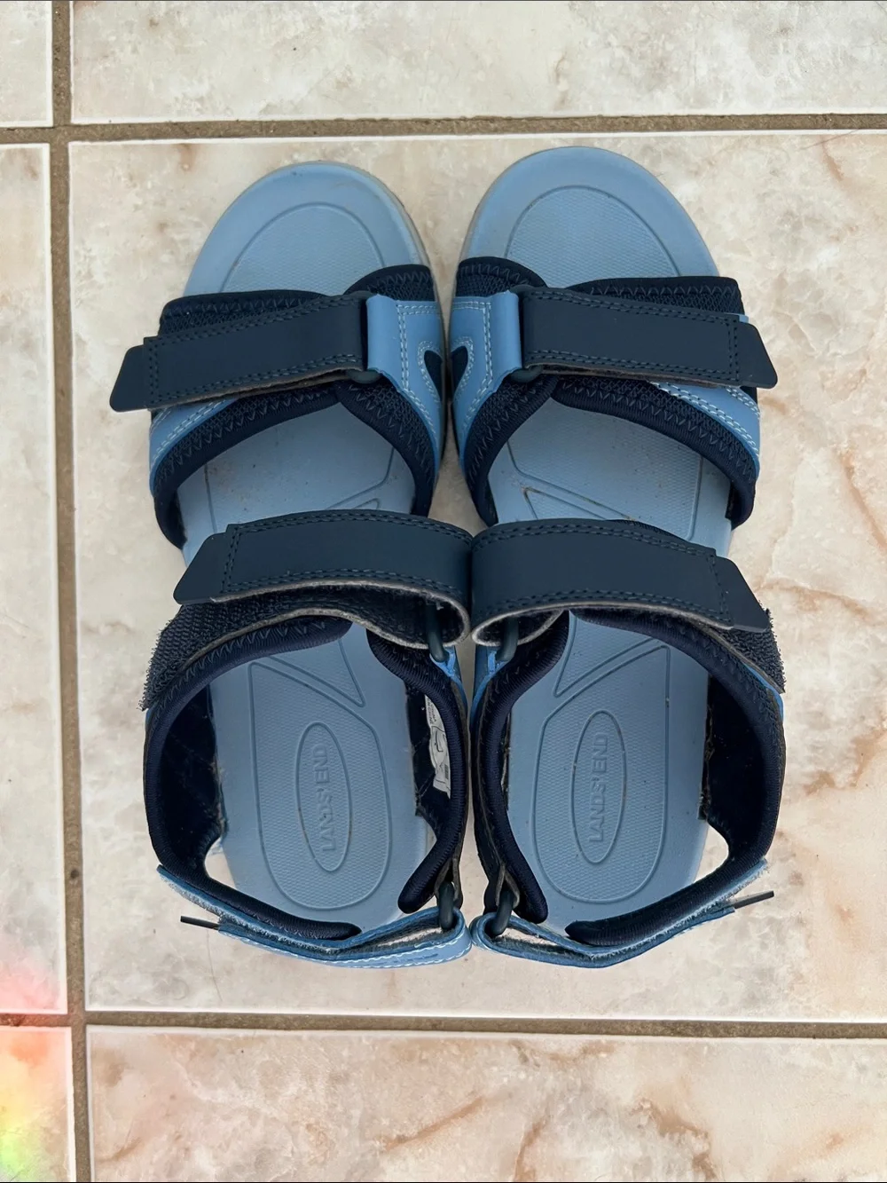Lands' End Navy and Light Blue Adjustable Hook-and-Loop Sandals